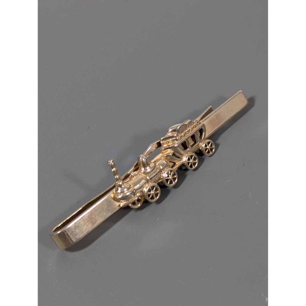 Vintage Pioneer Wagon Money Clip Gold Tone Mens